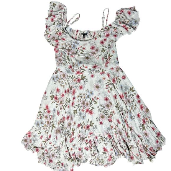 Torrid A-Line Dress Women's Plus 3 White Floral Print Asymmetric Cold Shoulder - Picture 3 of 8